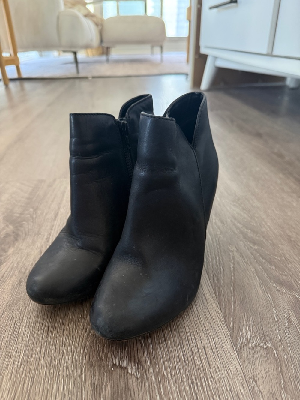 Aldo Black Leather Wedge Ankle Booties